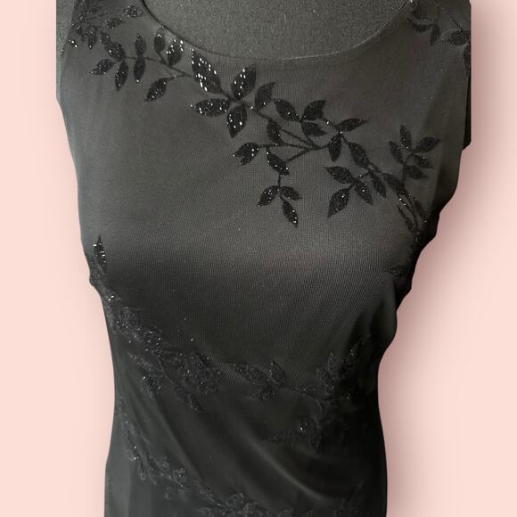 Vtg Y2K Black Mesh Floral Mini High Neck Slip Dress Whimsygoth Fairycore Medium - Picture 2 of 5